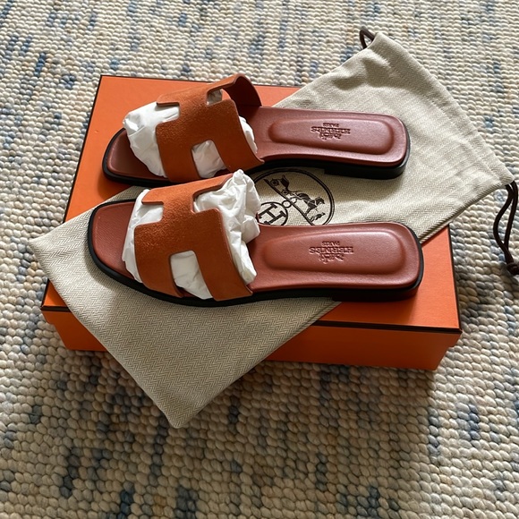 NWT Hermès Sandales Oran Suede Orange EU 36.5 - Picture 2 of 6